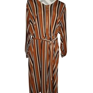 Cato Size 18 /20 Brown Belted At The Waist Dress With Multiple Colored Stripes.